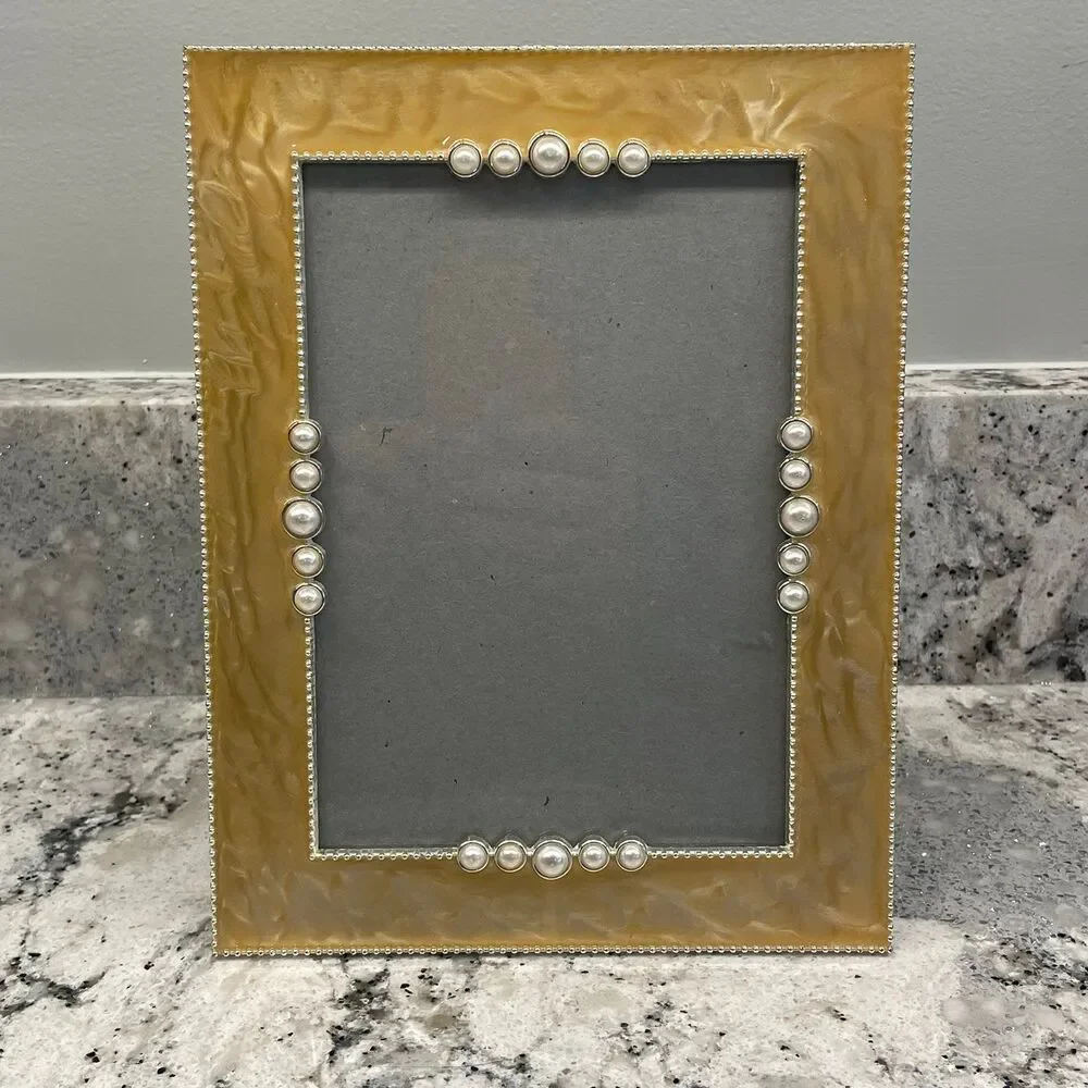 Astor Lane Picture Frame Yellow Enamel Finish w/ Pearl Embellishments 5x7